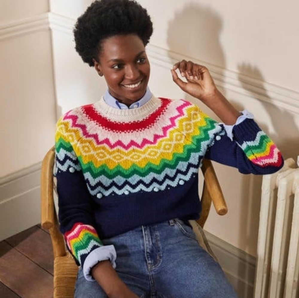 Boden Eleanor Fair Isle Jumper Colorful Festive Sweater